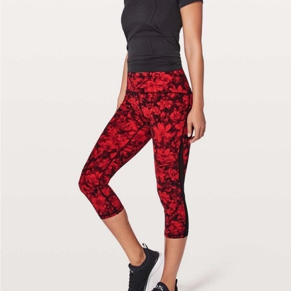Lululemon Red Floral train times Crop Leggings